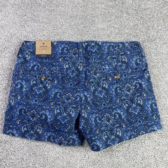 American Eagle Shorts Women’s 2 Blue Shortie Low Rise Paisley Print Stretch - Picture 3 of 10